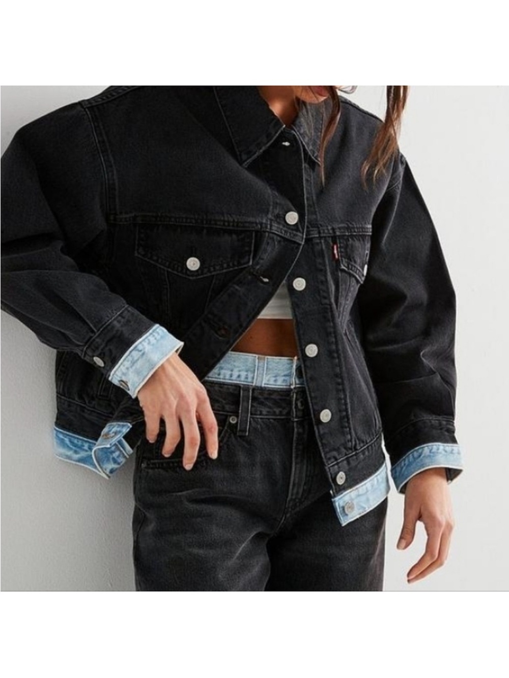 Levi’s Women’s 90s Layered Cake Denim Trucker Jacket - Black Wash Size Small NWT